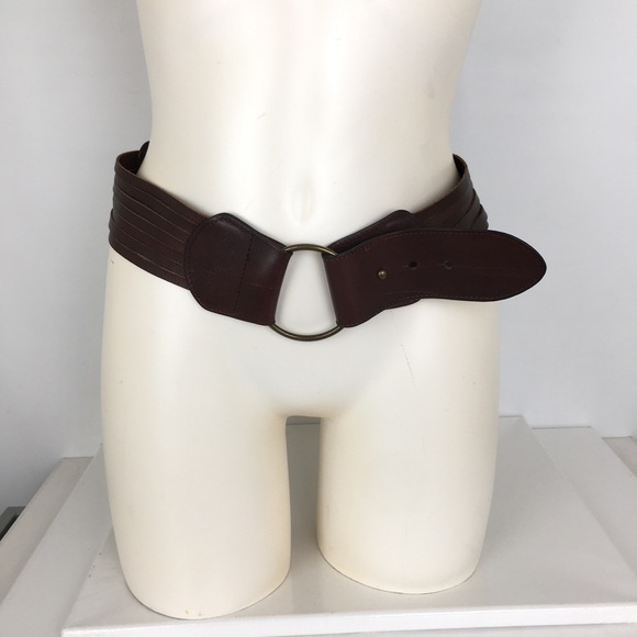 Boho Wide Corset Leather Statement Belt Brown Brass Studs Coldwater Creek Sz L - Picture 9 of 10